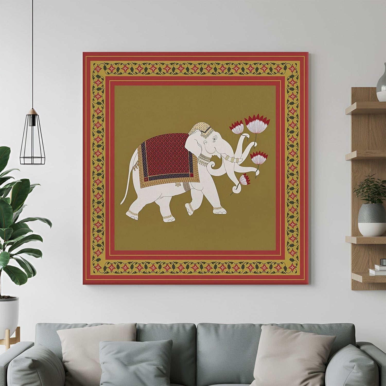 Indian ethnic elephant canvas painting for royal traditional house and office wall decor
