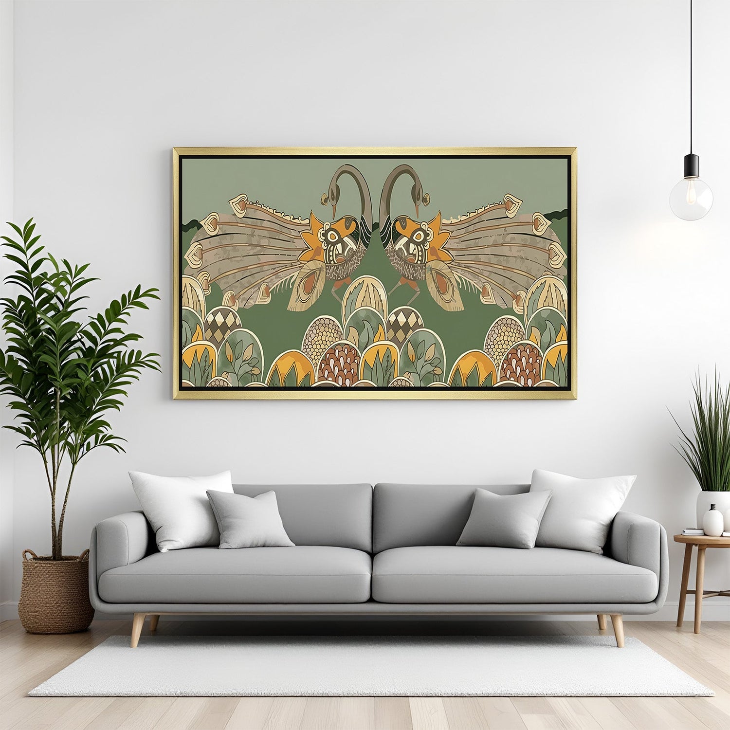 Golden frame Indian ethnic wall art canvas highlighting cultural richness and decorative elegance