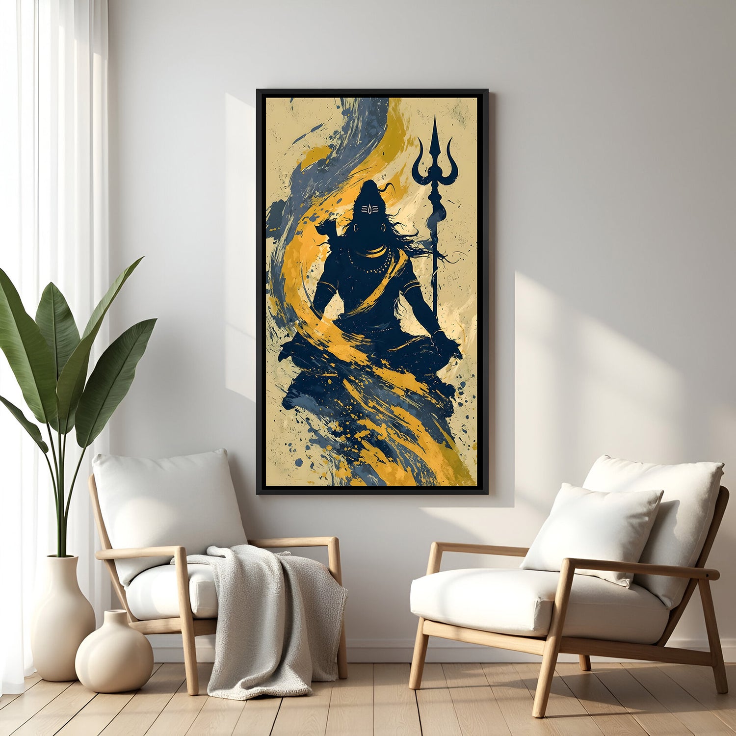 Contemporary Mahadev silhouette artwork with textured background in elegant black floater frame