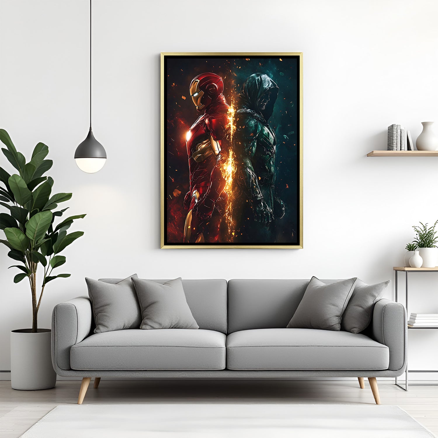 Tech vs magic canvas in silver frame - premium Marvel superhero vs villain artwork