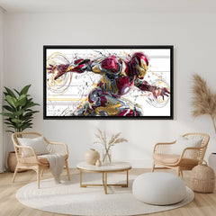 Iron Man Velocity Unleashed wall painting in black floater frame with dynamic superhero action artwork