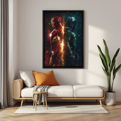 Marvel showdown art in black floater frame - Iron Man facing Doctor Doom wall decor