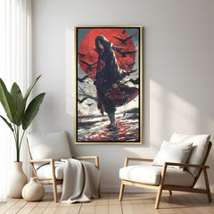 Itachi Uchiha Naruto wall art in luxury golden floater frame with moon and crow anime design