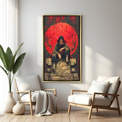 Itachi Uchiha Naruto wall art in luxury golden floater frame with red moon anime design