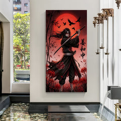 Itachi Uchiha Sword Moon canvas painting with crow anime artwork in canvas wrapped frame