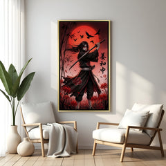 Itachi Uchiha Naruto wall art in luxury golden floater frame with sword and crow anime design