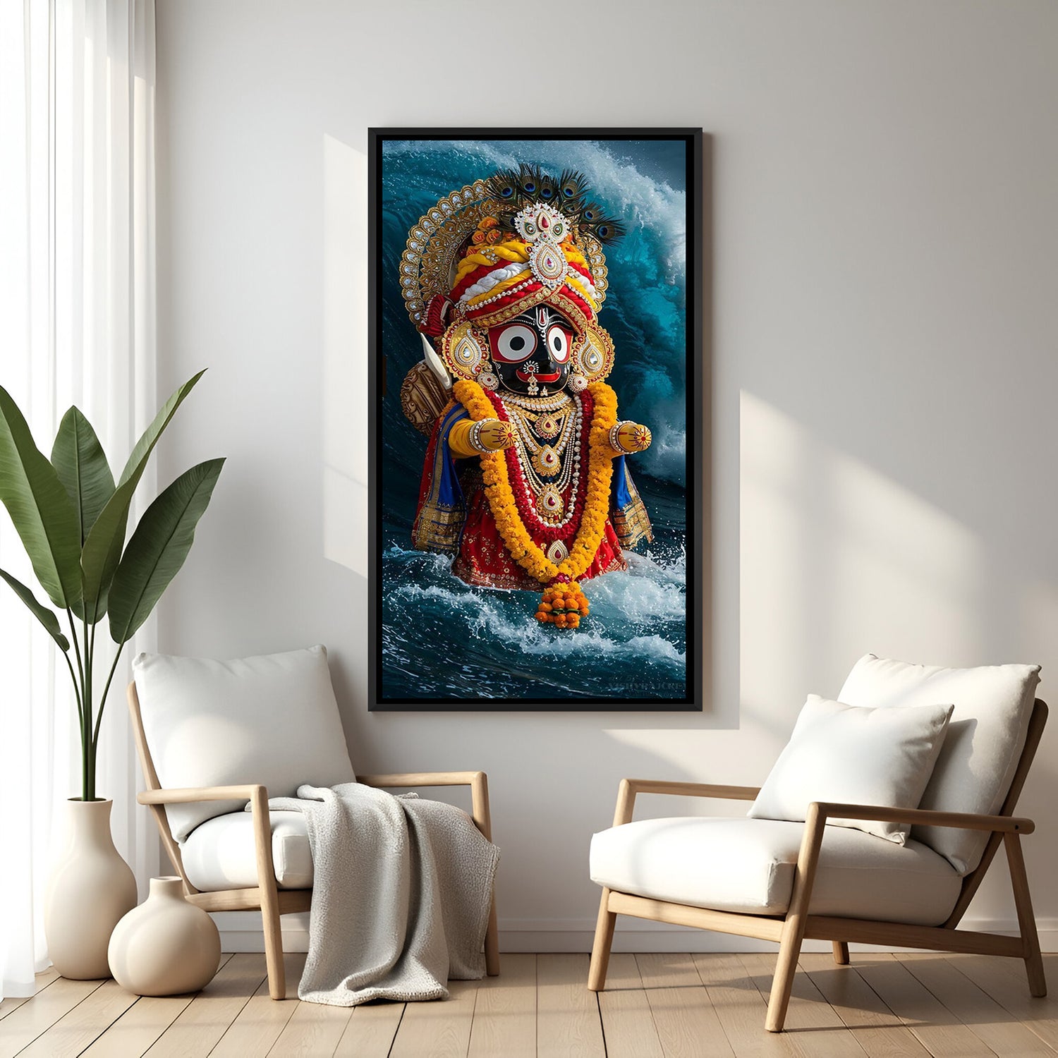jagannath ji devotional wall art in black floater frame for living room temple and meditation decor