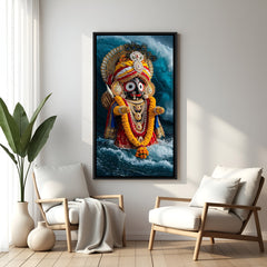 jagannath ji devotional wall art in black floater frame for living room temple and meditation decor