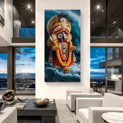 divine jagannath ji canvas wall art with calming water background symbolizing peace devotion and spiritual harmony