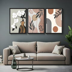 Set of 3 bohemian canvas prints with white floral art, minimal abstract, and Gen Z-style artwork – ideal for calm yet expressive home decor