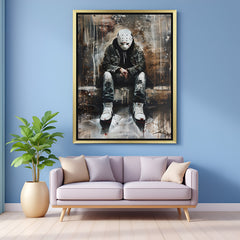 Canvas wall painting of Jason Voorhees in gold frame, showcasing a unique mix of horror character art and premium modern decor aesthetics