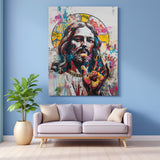 Altered modern art canvas of Jesus Christ in abstract, expressive style—powerful spiritual artwork for contemporary interiors and bold faith-inspired wall decor