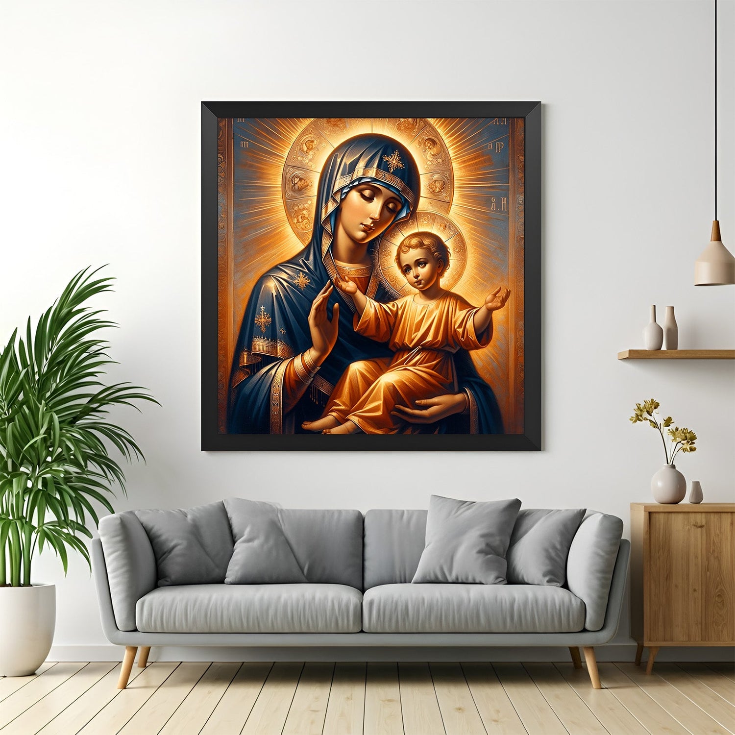 Black frame Jesus canvas painting – serene Christian wall art for faith-filled home and office interiors