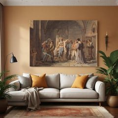 Joan of Arc imprisoned in Rouen—vintage canvas painting with aged texture and historic ambiance