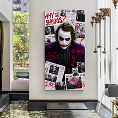 Joker Chaos Newspaper canvas painting with cinematic villain artwork in canvas wrapped frame