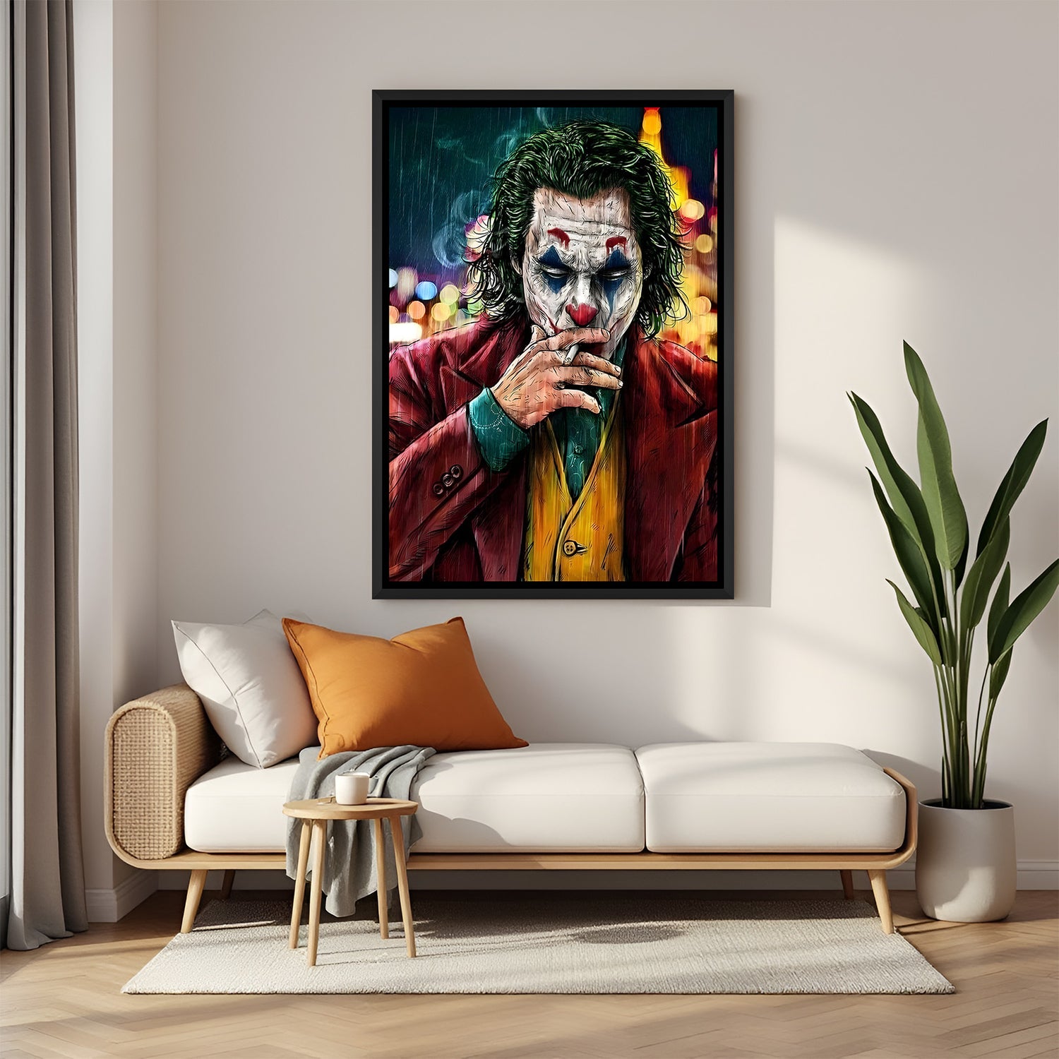 Joker Cigar Smoke villain canvas artwork in premium black floater frame