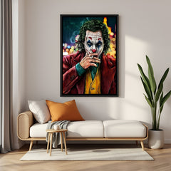 Joker Cigar Smoke villain canvas artwork in premium black floater frame
