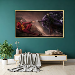 Joker Creation of Chaos artwork in luxury golden floater frame with dramatic comic-inspired design