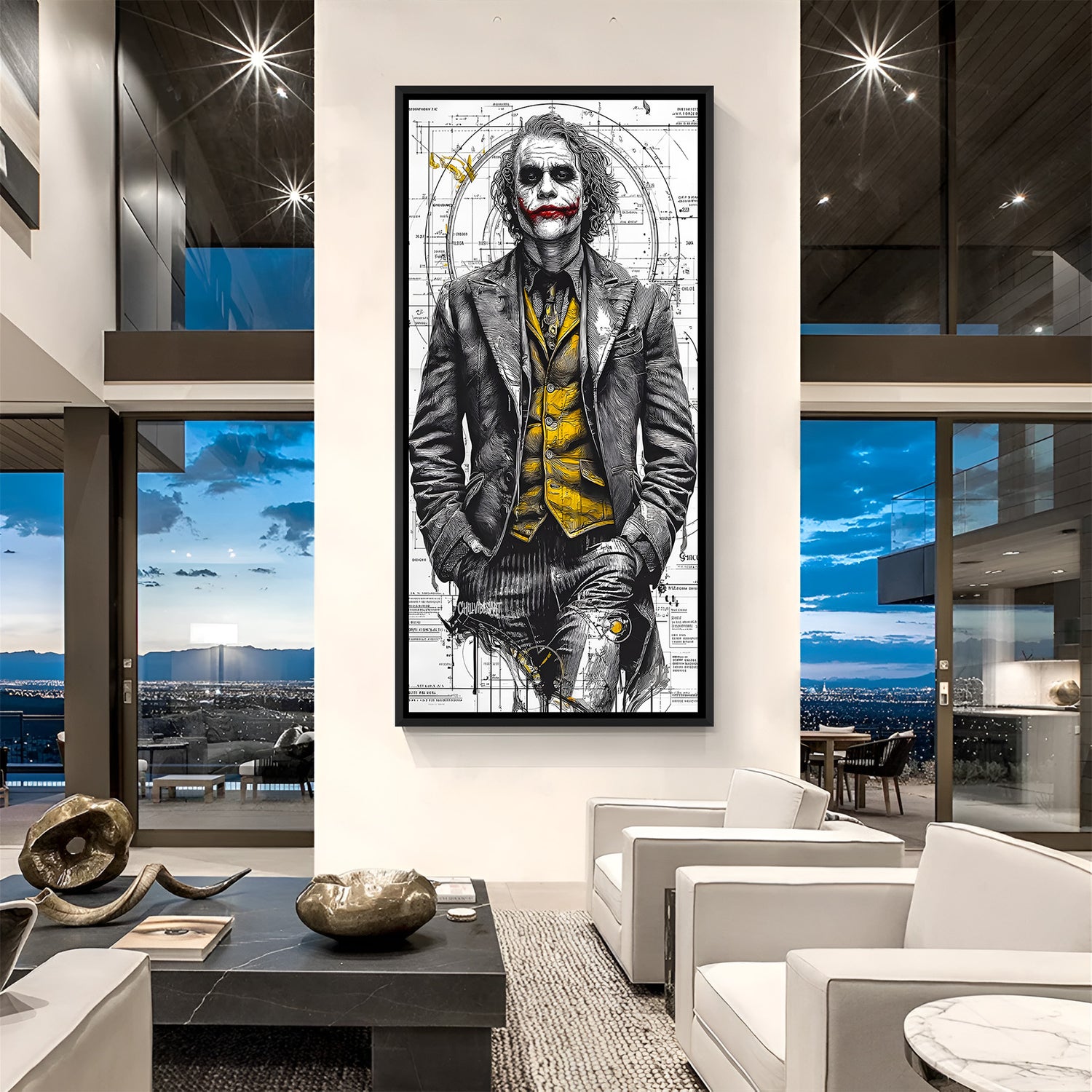 Joker Dark Walk villain canvas artwork in premium black floater frame