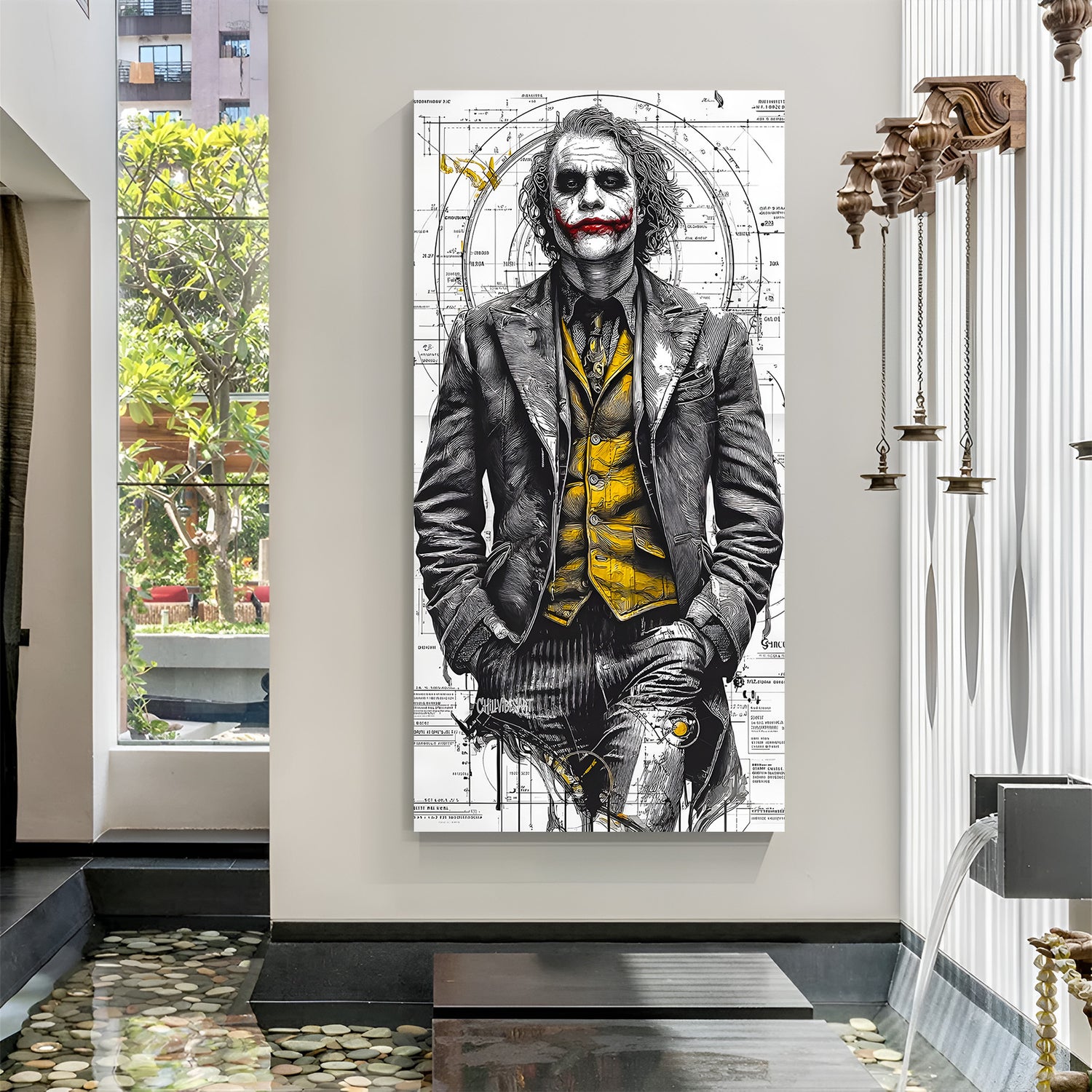 Joker Dark Walk canvas painting with cinematic villain artwork in canvas wrapped frame