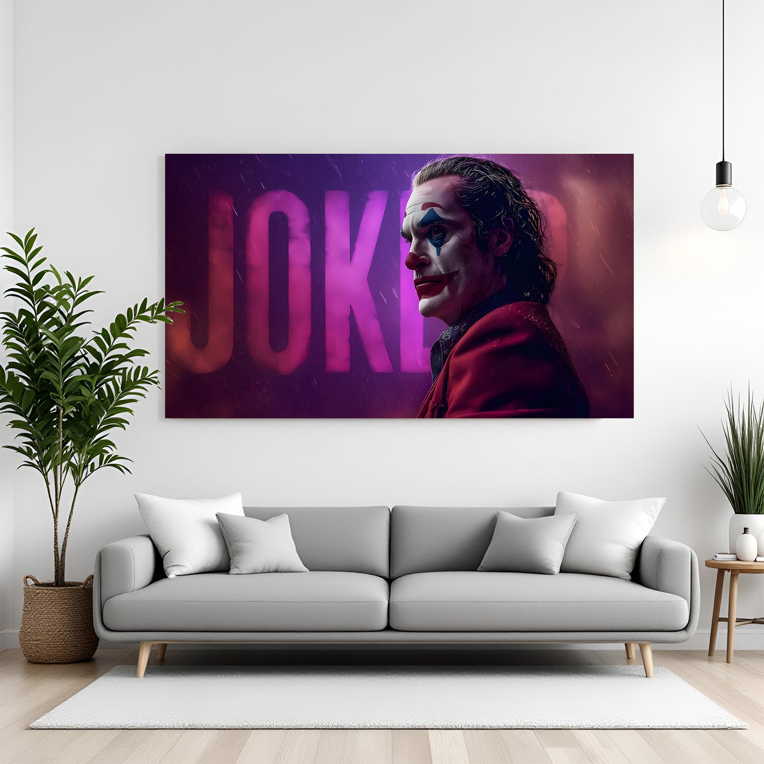 Joker emotional portrait canvas wall art with Joker text background in premium canvas wrapped frame