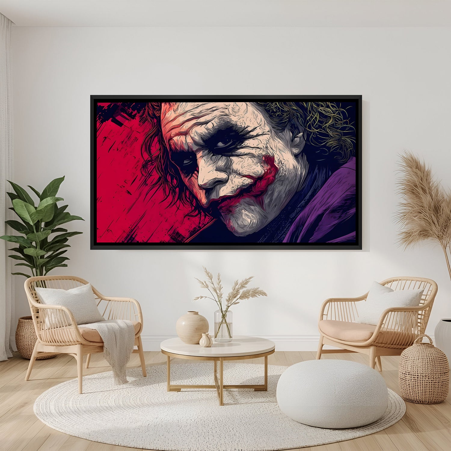 Joker Intense Close-Up villain canvas artwork in premium black floater frame