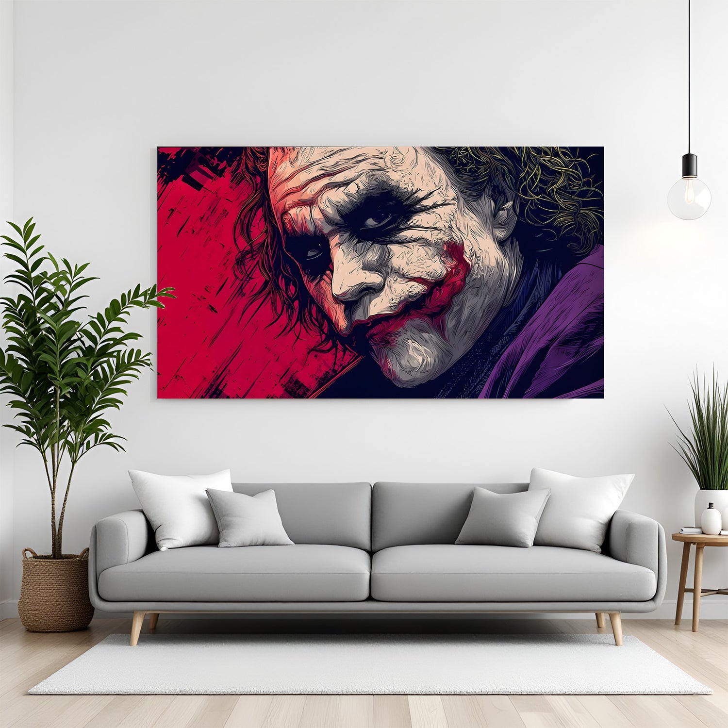Joker Intense Close-Up canvas painting with dark villain artwork in canvas wrapped frame