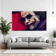 Joker Intense Close-Up canvas painting with dark villain artwork in canvas wrapped frame