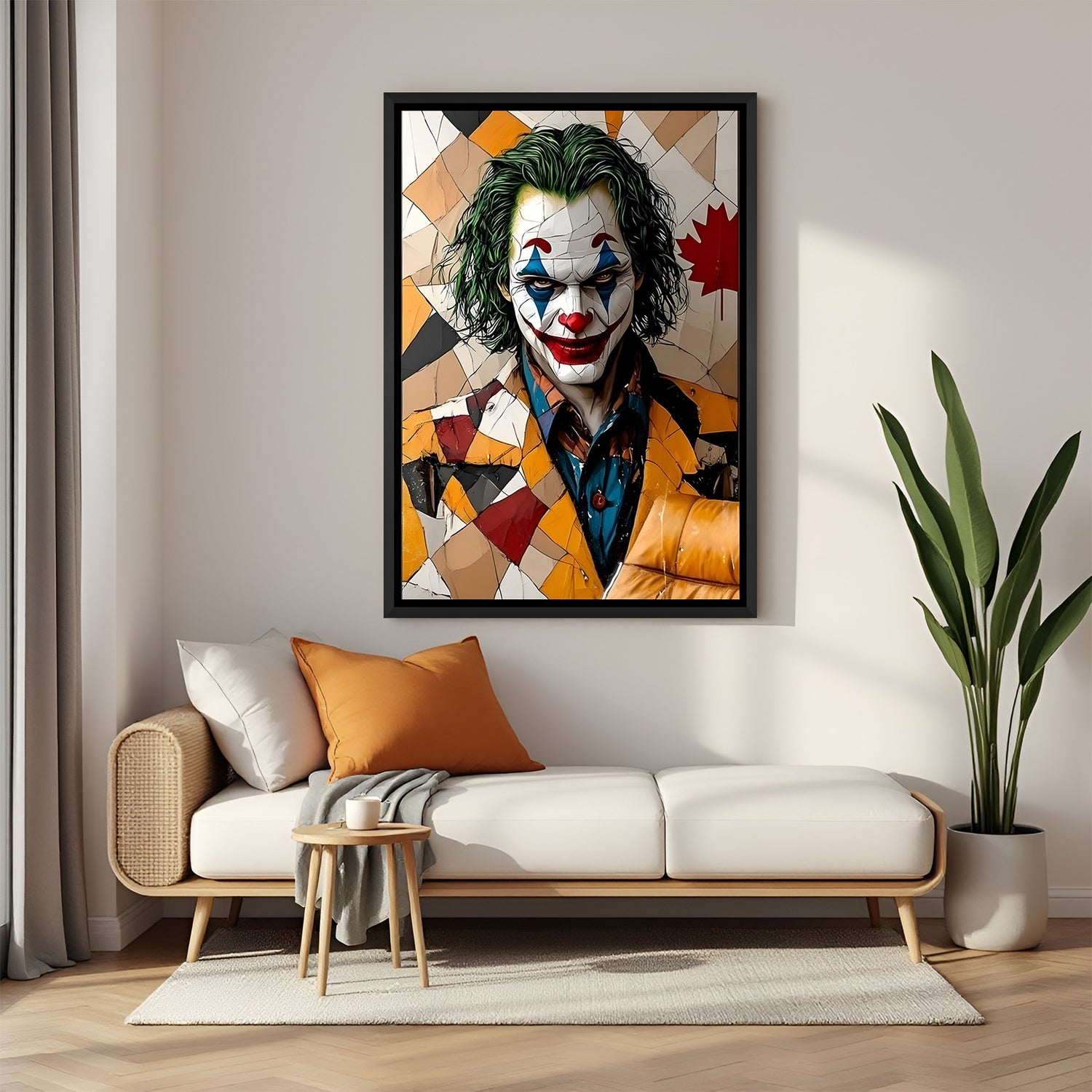 Joker Neon Chaos villain canvas artwork in premium black floater frame