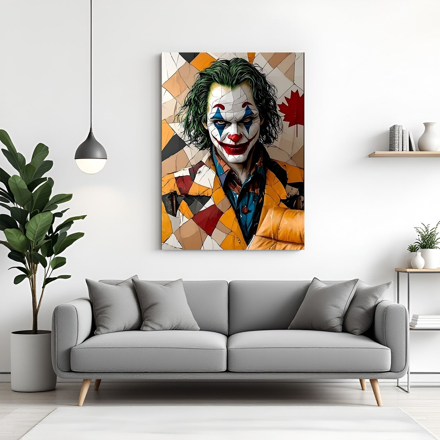 Joker Neon Chaos canvas painting with colorful villain artwork in canvas wrapped frame