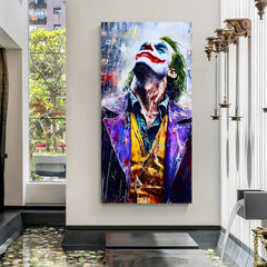 Joker Rainy Sky canvas painting with cinematic villain artwork in canvas wrapped frame
