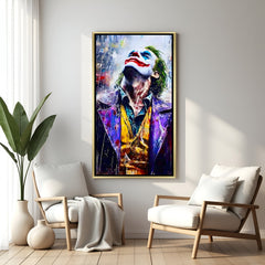 Joker wall art in luxury golden floater frame with rainy cinematic design
