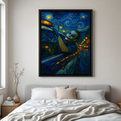 Joker Starry Night villain canvas artwork in premium black floater frame