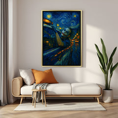 Joker wall art in luxury golden floater frame with artistic swirling night sky design