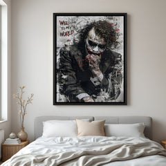 Joker Welcome To My World villain canvas artwork in premium black floater frame