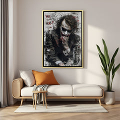 Joker wall art in luxury golden floater frame with black and white typography design