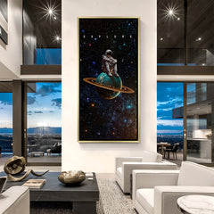Luxury Explore space canvas artwork in golden floater frame with inspiring universe-themed design