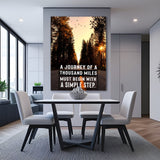 Motivational canvas wall art with “The journey of a thousand miles must begin with a simple step” quote for home and office decor