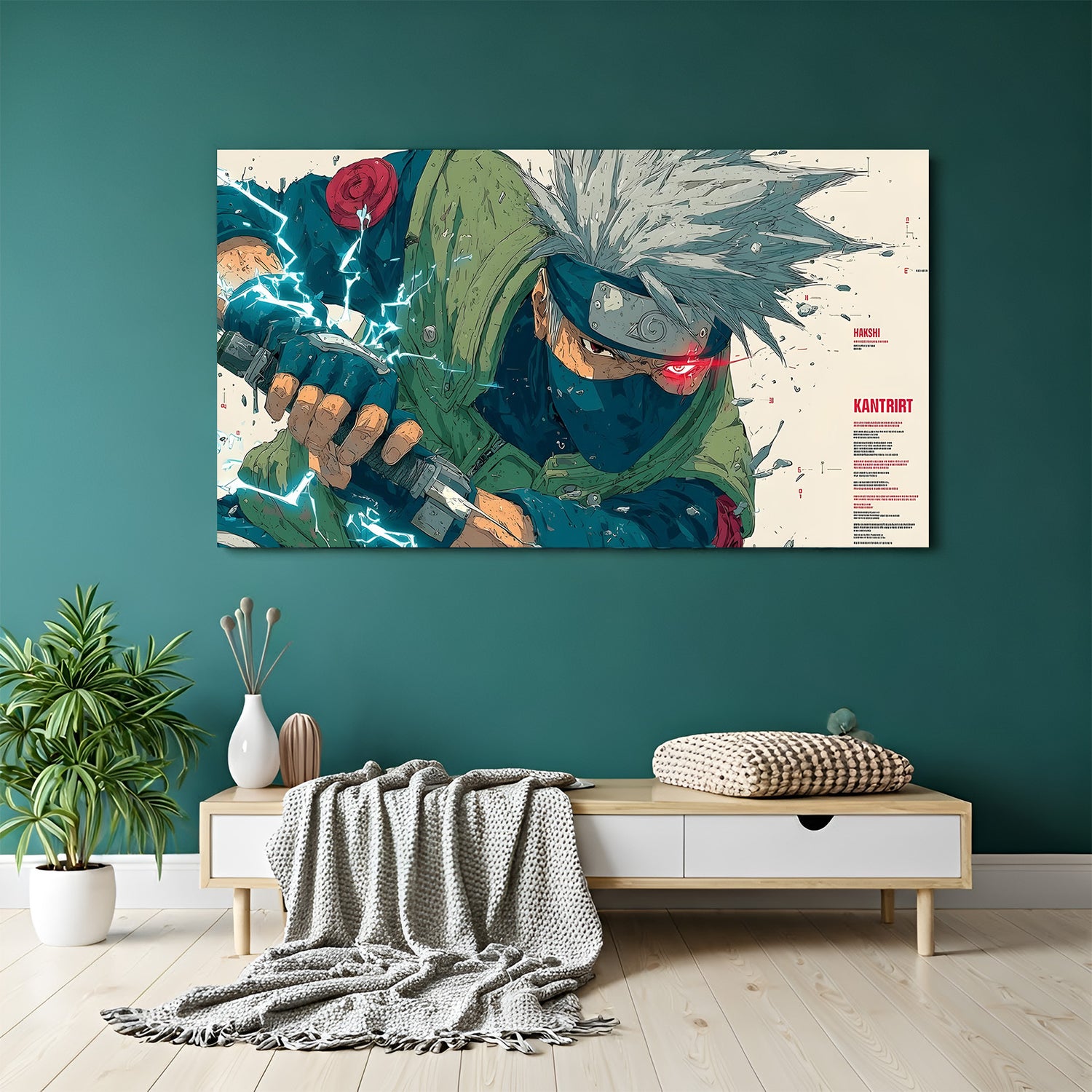 Kakashi Hatake Chidori canvas painting with lightning anime artwork in canvas wrapped frame