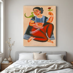 Kalighat canvas wall art painting featuring traditional Indian expressions and bold artistic detailing for elegant home decor