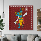 Kalighat Krishna playing flute canvas painting in traditional Indian ethnic style for home decor