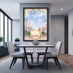 Kamdhenu cow with calf in black floater frame for peaceful Vastu interiors