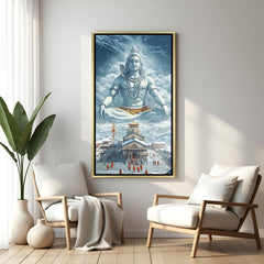 Kedarnath Shiva canvas wall art in golden floater frame luxury Hindu decor India
