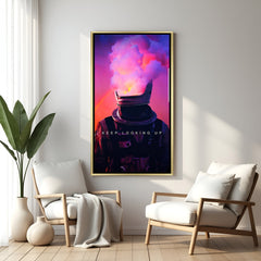 Surreal space-themed astronaut canvas in golden footer frame – perfect for modern decor and motivation