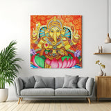 Kerala mural canvas wall art of Lord Ganesha for traditional and Vastu-inspired home decor