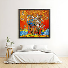 Black floater frame Radha Krishna Kerala mural wall painting with cultural Indian art style for sacred and aesthetic home interiors