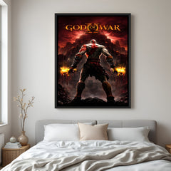 Kratos Path of Vengeance wall painting in black floater frame with dramatic warrior attack scene artwork