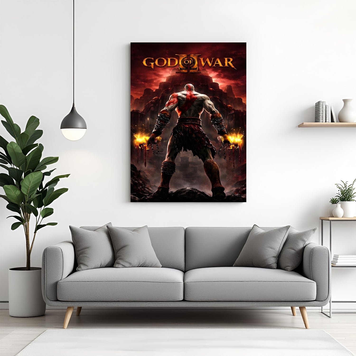 Kratos Path of Vengeance canvas wall art featuring back pose warrior in attacking stance in premium canvas wrapped frame