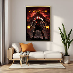 Kratos Path of Vengeance artwork in luxury golden floater frame featuring epic mythological battle design