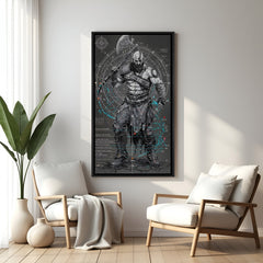 Kratos Wrath of Sparta wall painting in elegant black floater frame with cinematic gaming character artwork